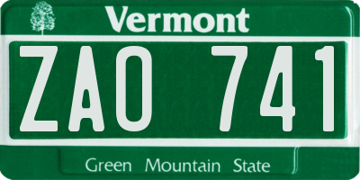 VT license plate ZAO741