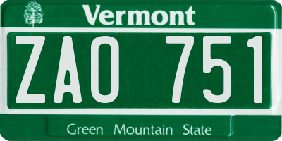 VT license plate ZAO751