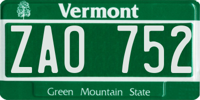 VT license plate ZAO752