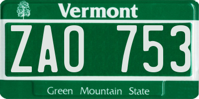 VT license plate ZAO753
