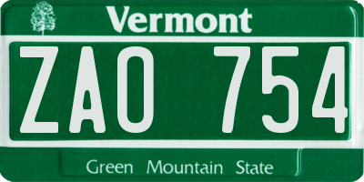 VT license plate ZAO754