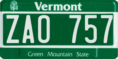 VT license plate ZAO757