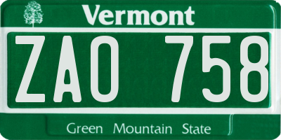 VT license plate ZAO758