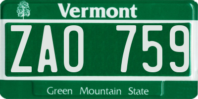 VT license plate ZAO759