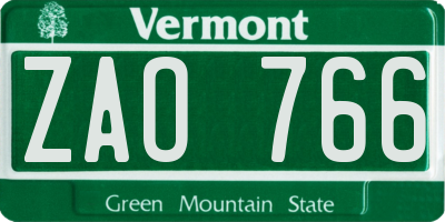 VT license plate ZAO766