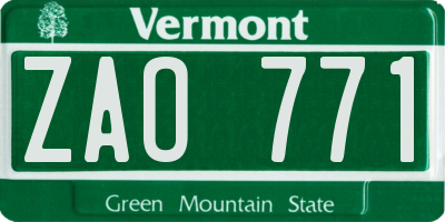VT license plate ZAO771