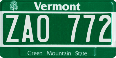 VT license plate ZAO772