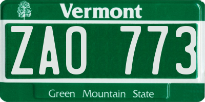 VT license plate ZAO773
