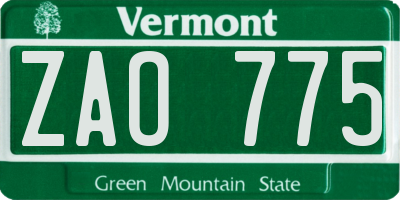 VT license plate ZAO775