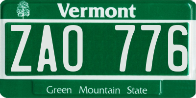 VT license plate ZAO776
