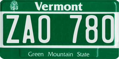 VT license plate ZAO780