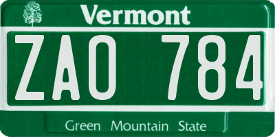VT license plate ZAO784