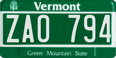 VT license plate ZAO794