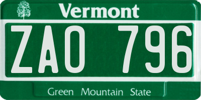 VT license plate ZAO796