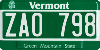 VT license plate ZAO798