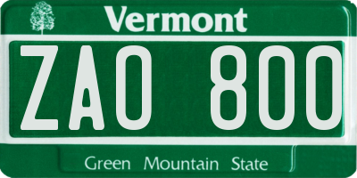 VT license plate ZAO800