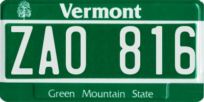 VT license plate ZAO816