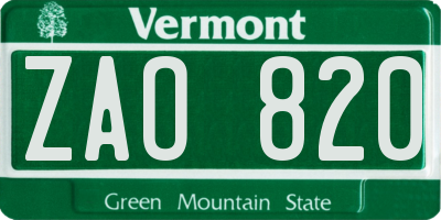 VT license plate ZAO820