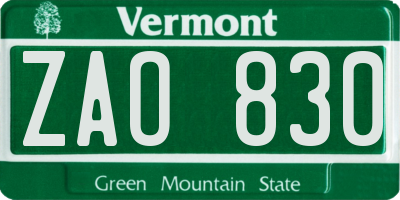 VT license plate ZAO830