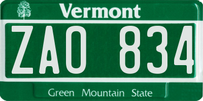VT license plate ZAO834