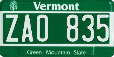 VT license plate ZAO835