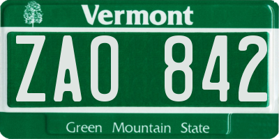 VT license plate ZAO842