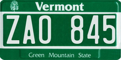 VT license plate ZAO845