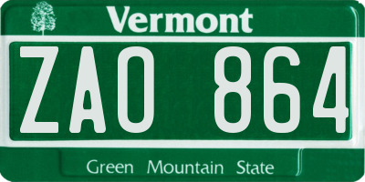 VT license plate ZAO864