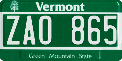 VT license plate ZAO865
