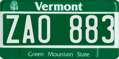 VT license plate ZAO883