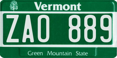 VT license plate ZAO889