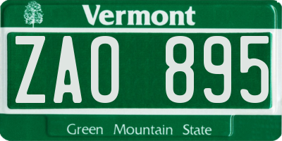 VT license plate ZAO895
