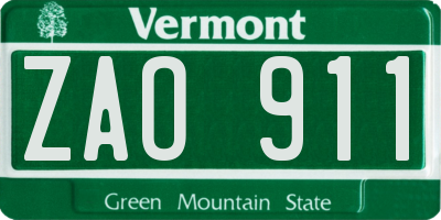 VT license plate ZAO911