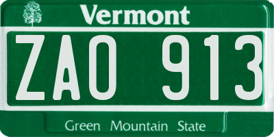 VT license plate ZAO913