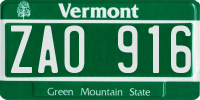 VT license plate ZAO916