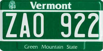 VT license plate ZAO922