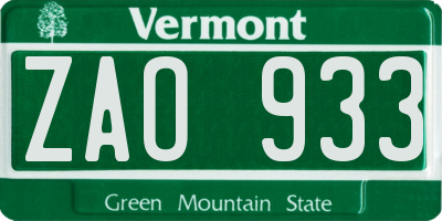 VT license plate ZAO933