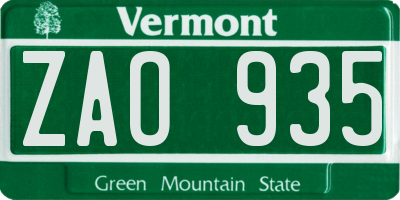 VT license plate ZAO935