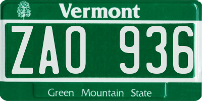 VT license plate ZAO936