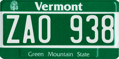 VT license plate ZAO938