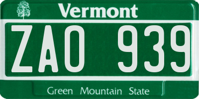 VT license plate ZAO939