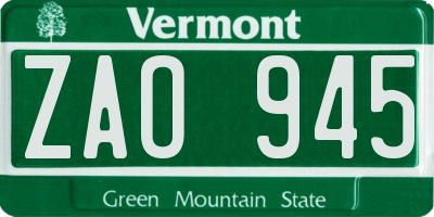 VT license plate ZAO945