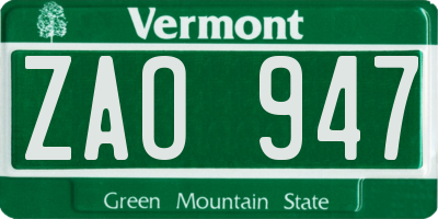 VT license plate ZAO947