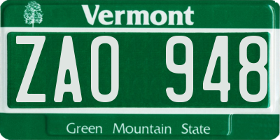 VT license plate ZAO948