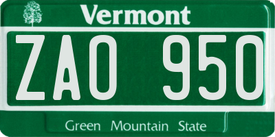 VT license plate ZAO950
