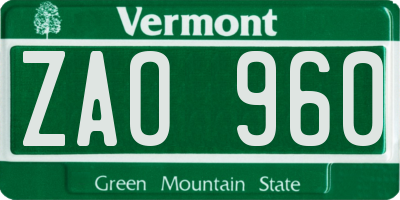 VT license plate ZAO960