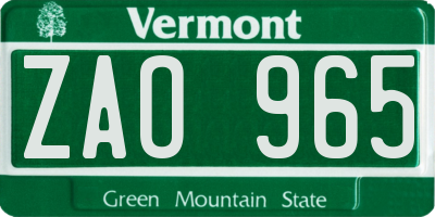VT license plate ZAO965