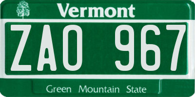 VT license plate ZAO967