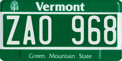 VT license plate ZAO968