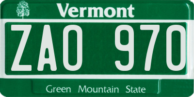 VT license plate ZAO970